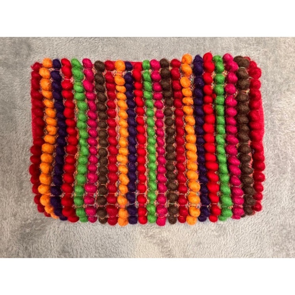 Pier 1 Imports Multicolor Felted Wool Pom Pom Lumbar Zipper Pillow Cover Striped